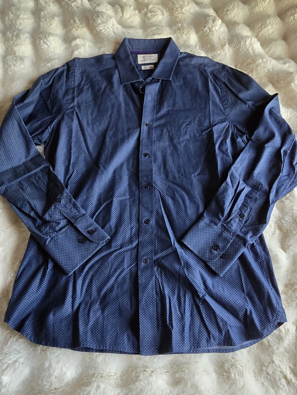 Gianni Feraud Dark Blue With Dots Long Sleeve Button Up Shirt Mens
